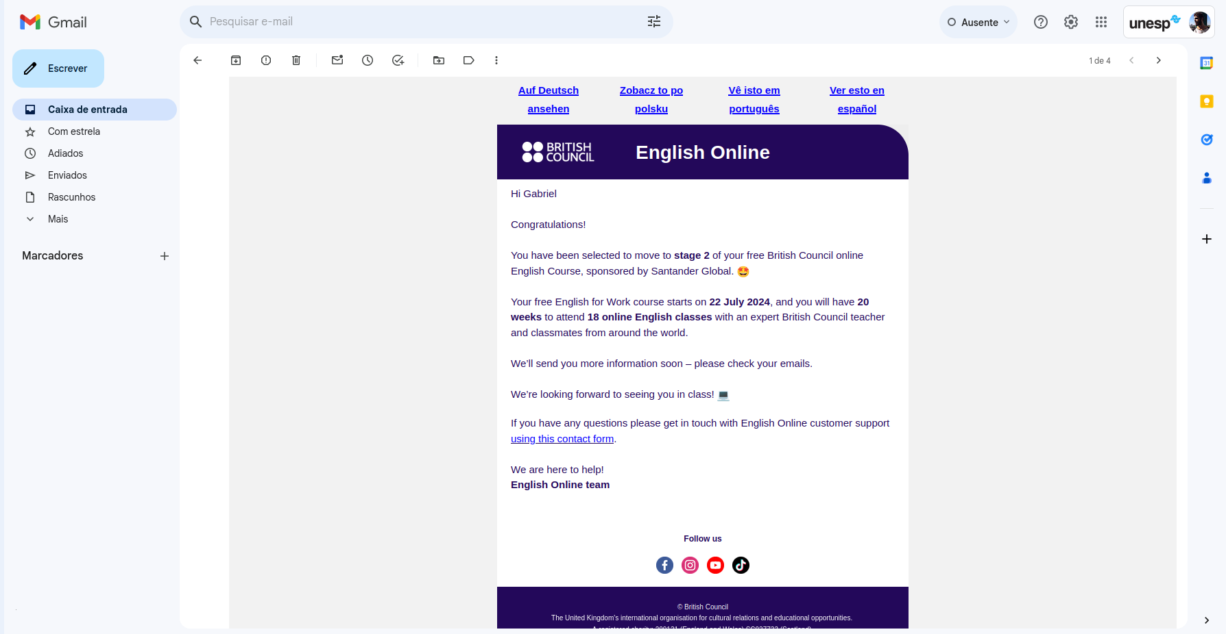 Email from British Council